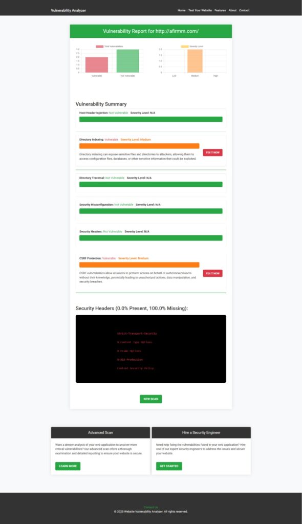 The vulnerability report provides detailed insights into different vulnerability issues, which you can use to enhance your application’s security.